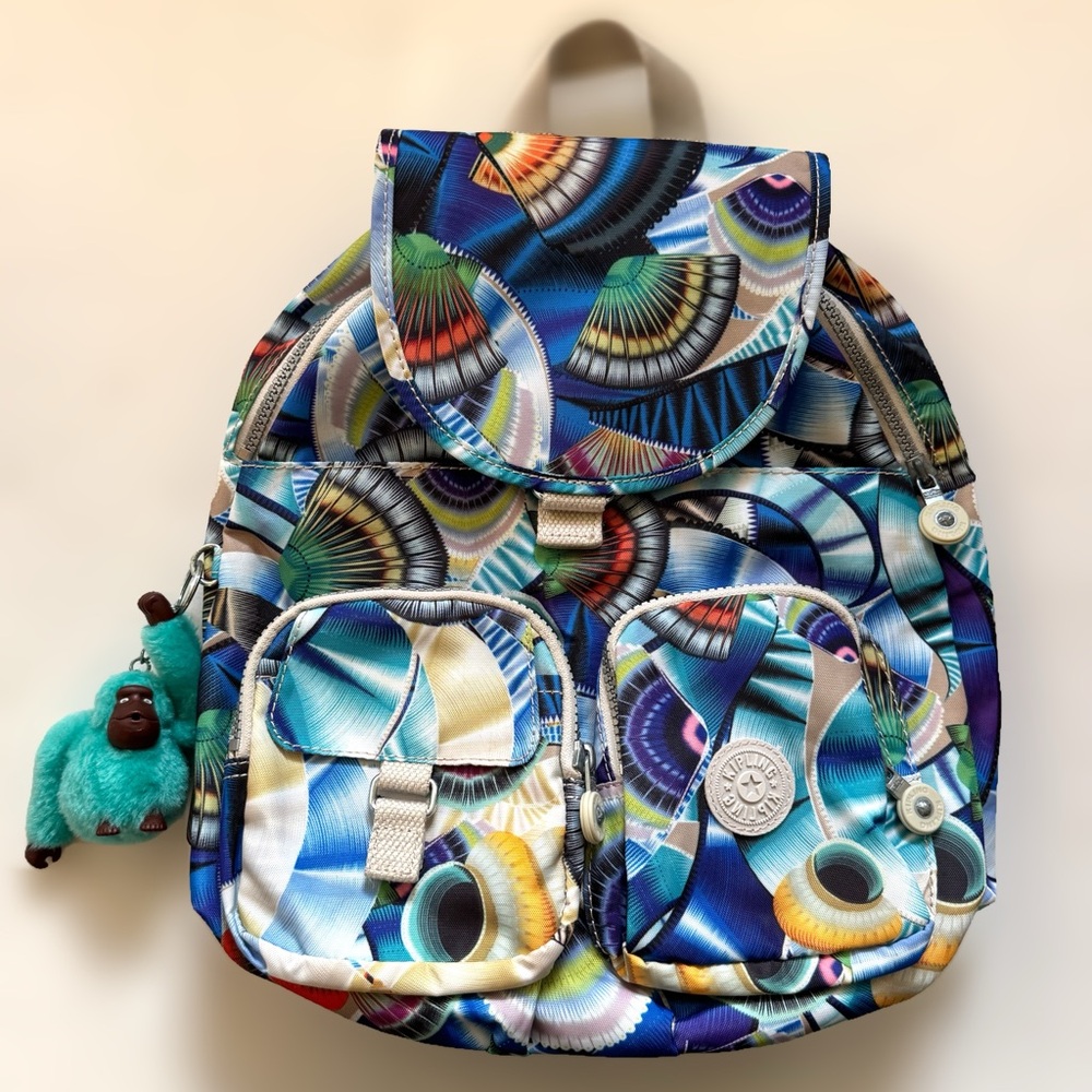 Kipling City Pack Backpack Seashell Ocean Daydream BP3839-451 w/ Megumi Monkey